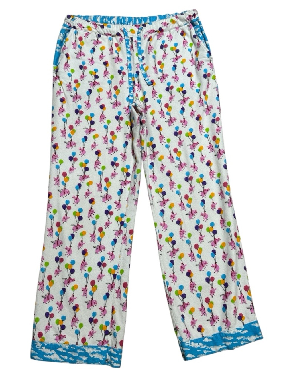 Munki Munki cotton flannel pajama pants whimsical flying pigs size Medium